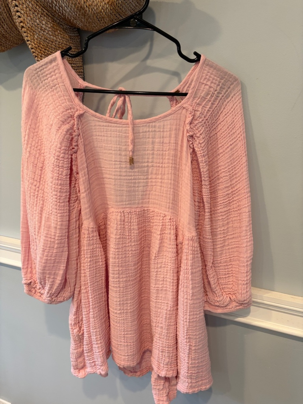 Free People Adler Tunic Light Pink Gauze Peasant Top - Women's